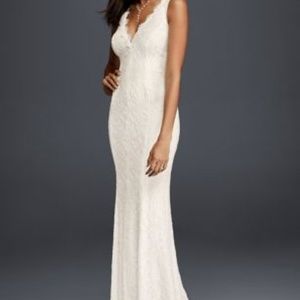 Allover Lace V-Neck Sheath Wedding Dress